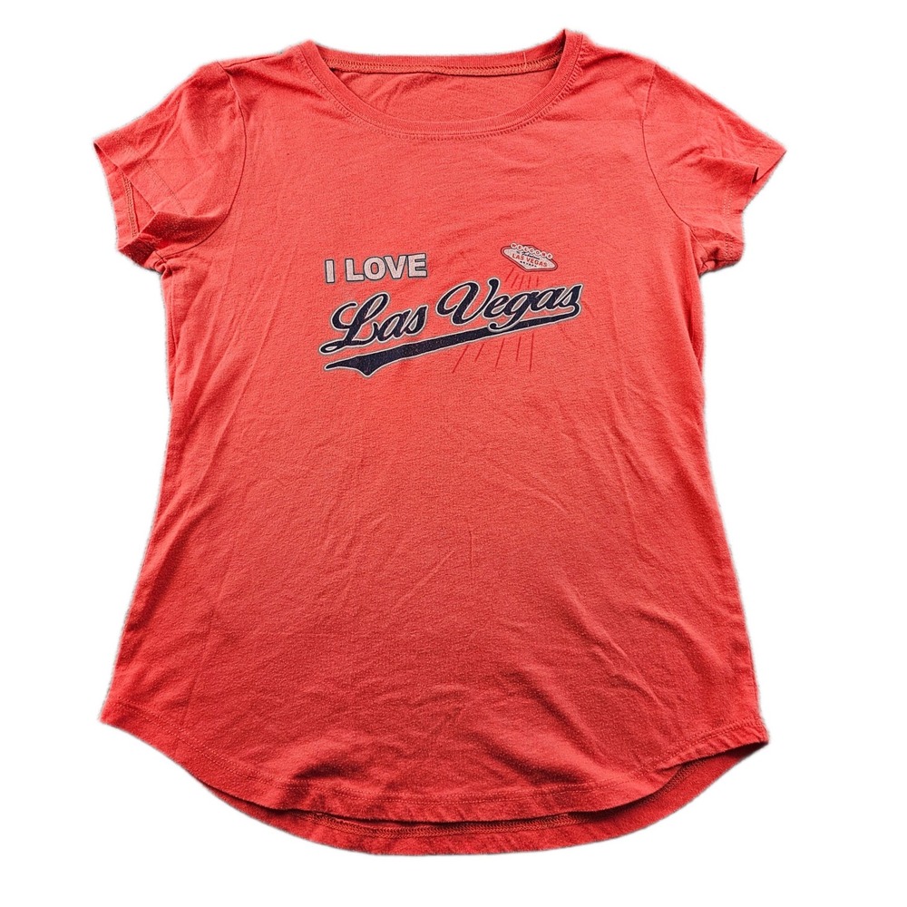 T-Shirt Top Womens Coral I Love Las Vegas Graphic Short Sleeve Casual Pullover